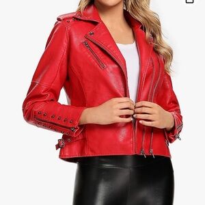 Red faux leather jacket